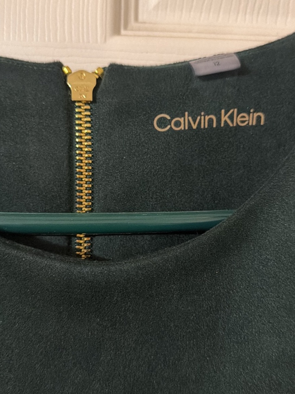 Calvin Klein Dark Teal Dress with Gold Zipper
